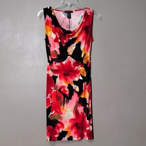Grace Dresses Bright Flowered Sleeveless Dress W Side Ruffle Size M